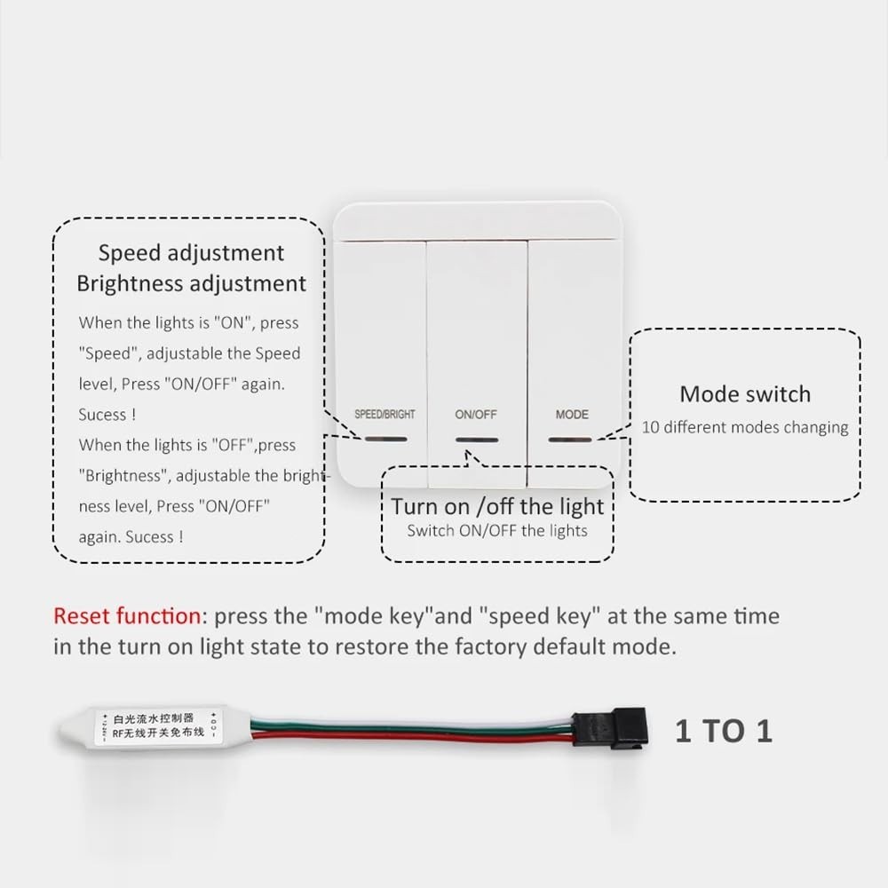 DC5-24V WS2811 Running Water Flowing LED Light Strip Controller 3Key RF Button