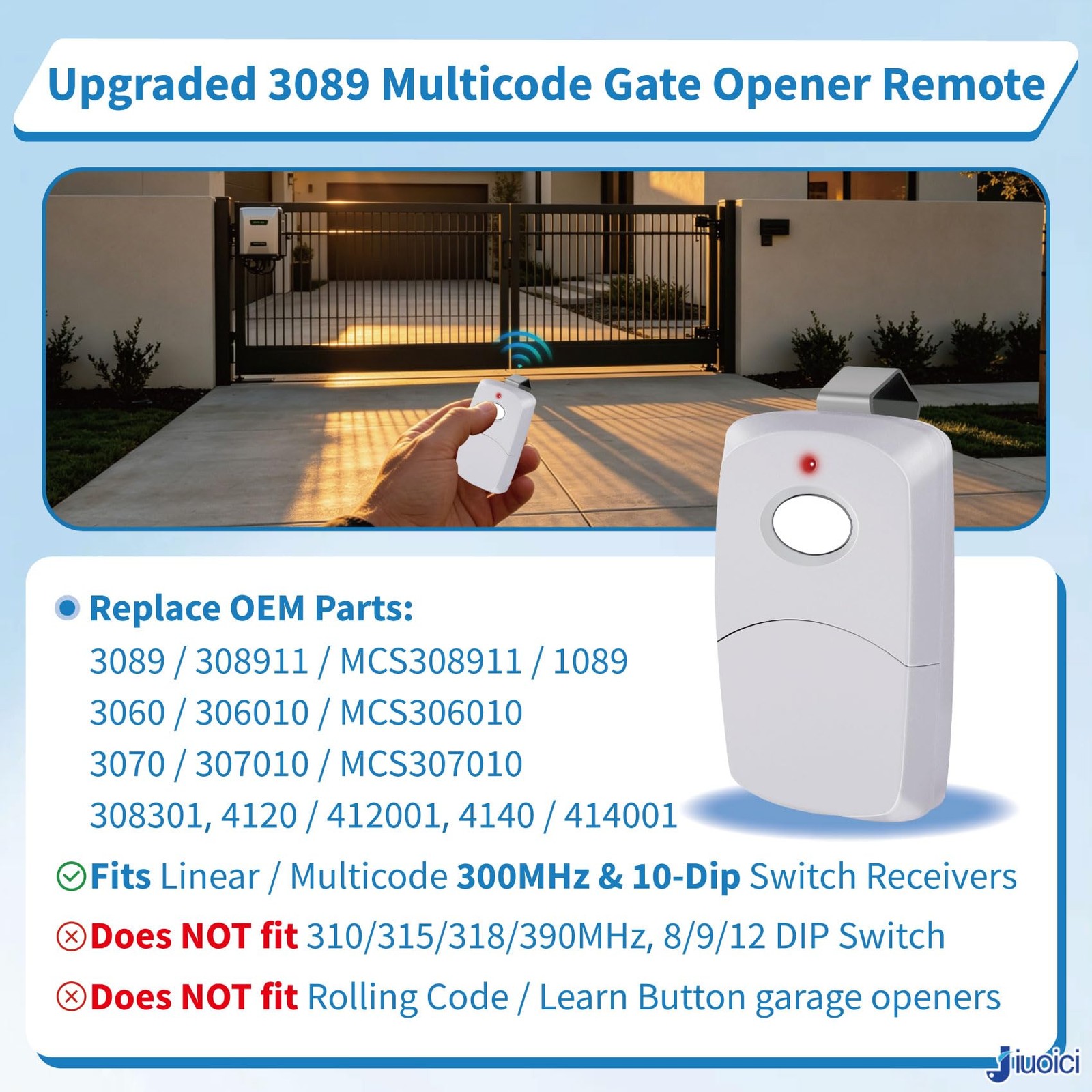 Upgraded 3089 Multicode Gate Opener Remote Control, Linear Garage Gray, Gray
