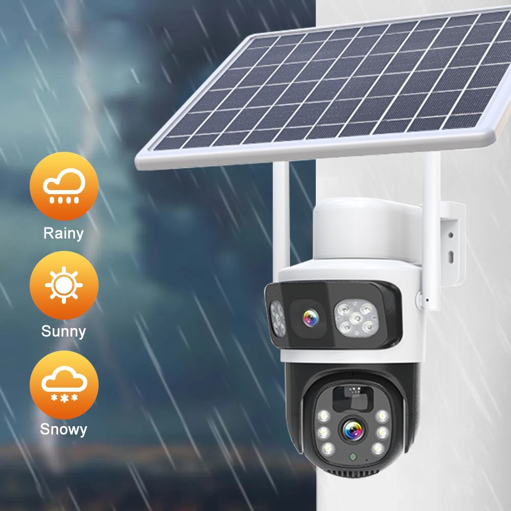 Solar 4MP Home Wireless Security Camera WIFI 2-Way Audio Dual-Lens PTZ Camera