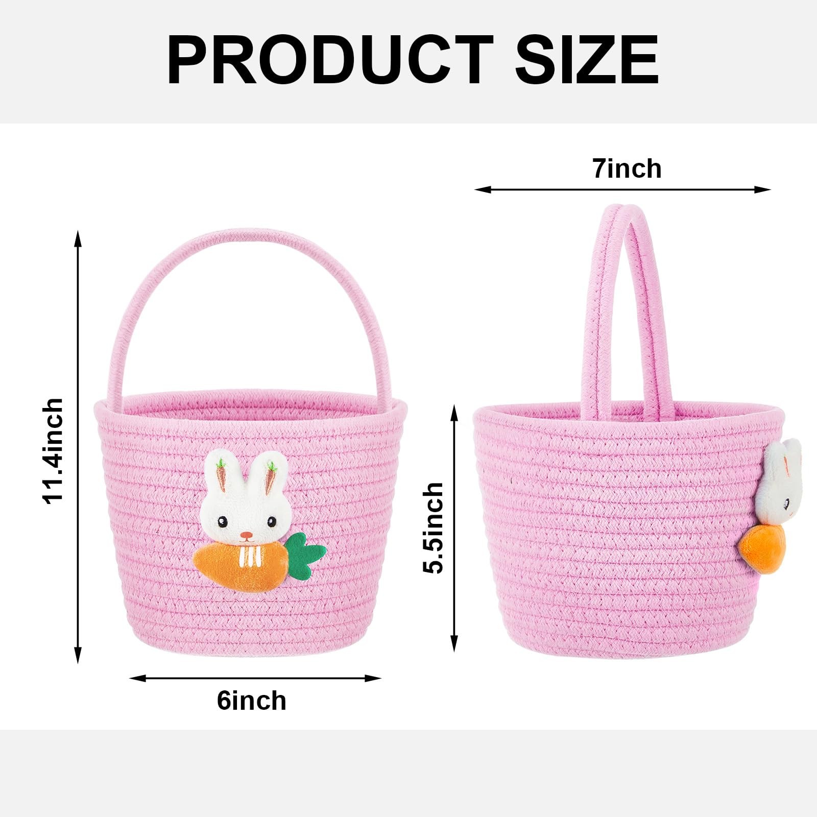 1 Pcs Empty Easter Basket for Eggs Hunt Small Bunny Basket with Handle Soft C...