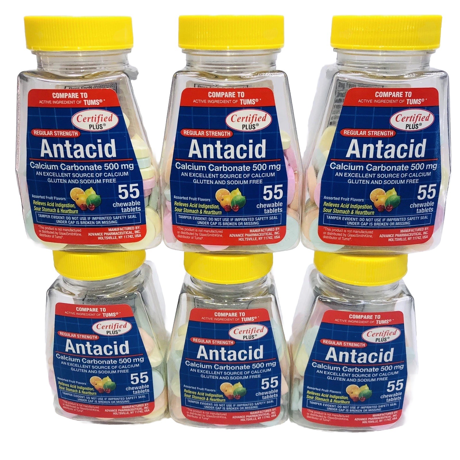6 Chewable Antacid w/ Calcium, 55 ct. Each Bottle ( Factory Sealed Lot of 6