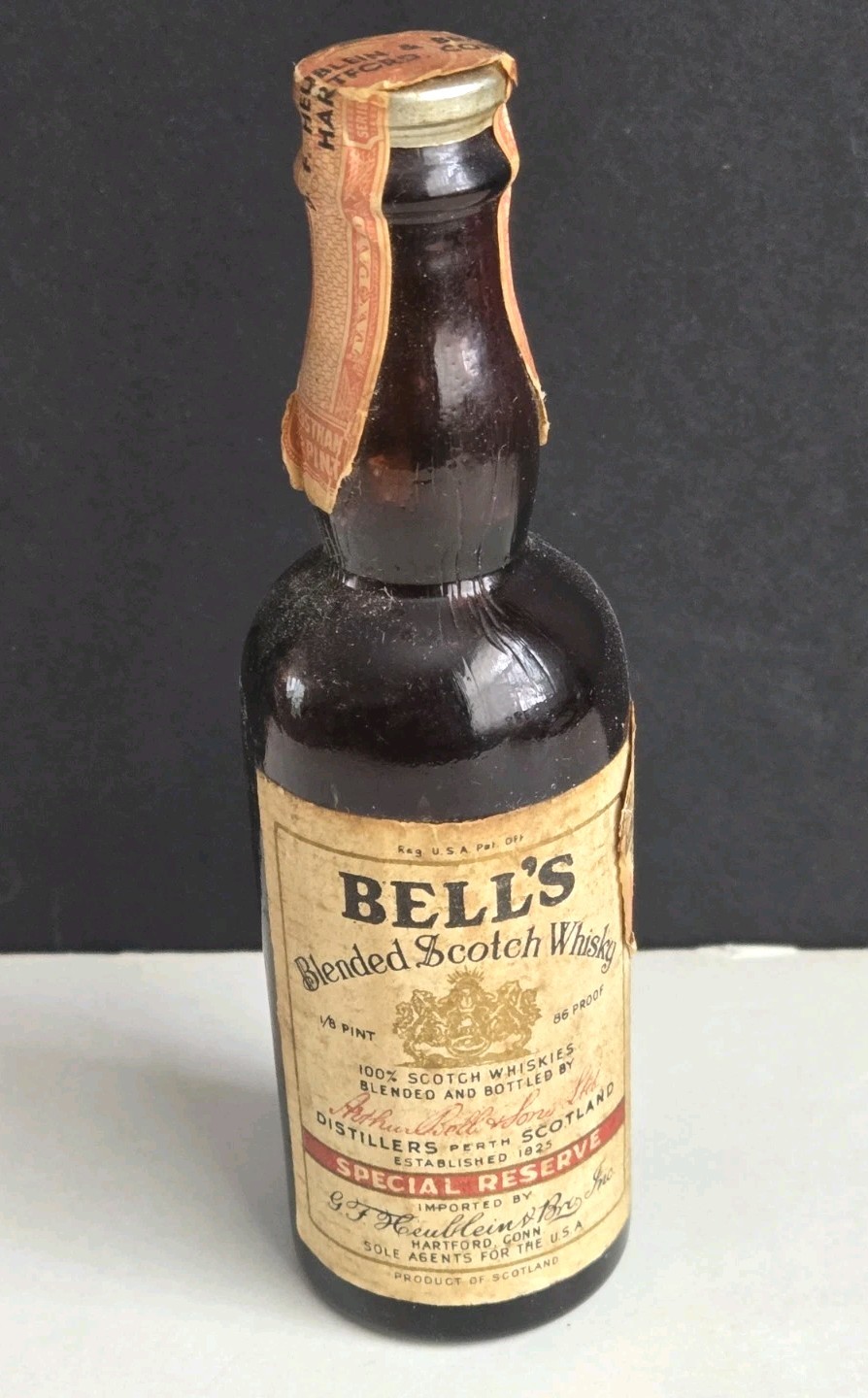 RARE 1940's Bell's Miniature Mini Whiskey Empty Glass Bottle Tax Stamp