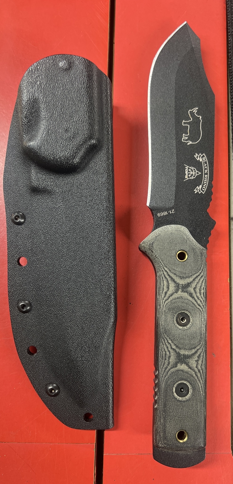 TOPS Black Rhino Fixed Carbon Steel Blade Micarta Handle Knife + Sheath 101