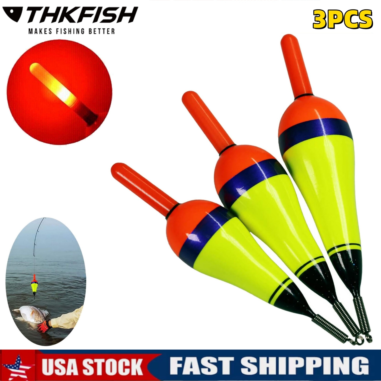 THKFISH 3Pcs Fishing Bobbers Fishing Floats Led Fishing Floats Lighted Bobbers
