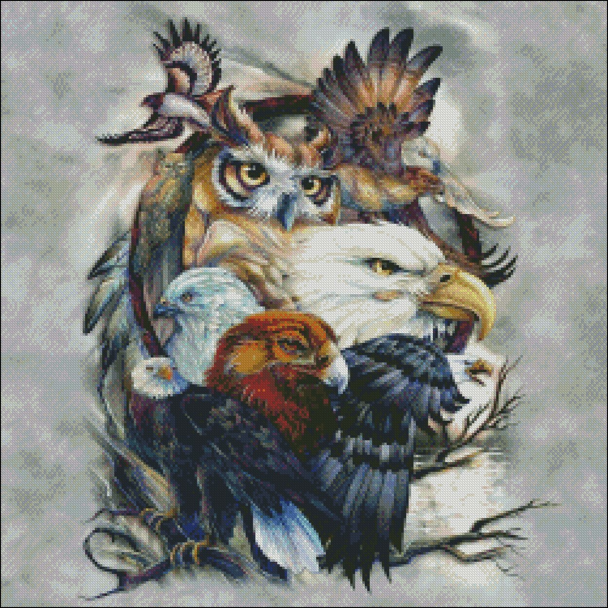 Owls and Hawks - Chart Counted Cross Stitch Patterns Needlework DMC Color