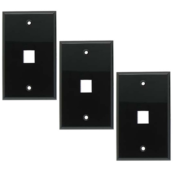 3x 1 Port Hole RJ45 Cat6 Cat5e Keystone Jack Network Wall Plate Faceplate Black