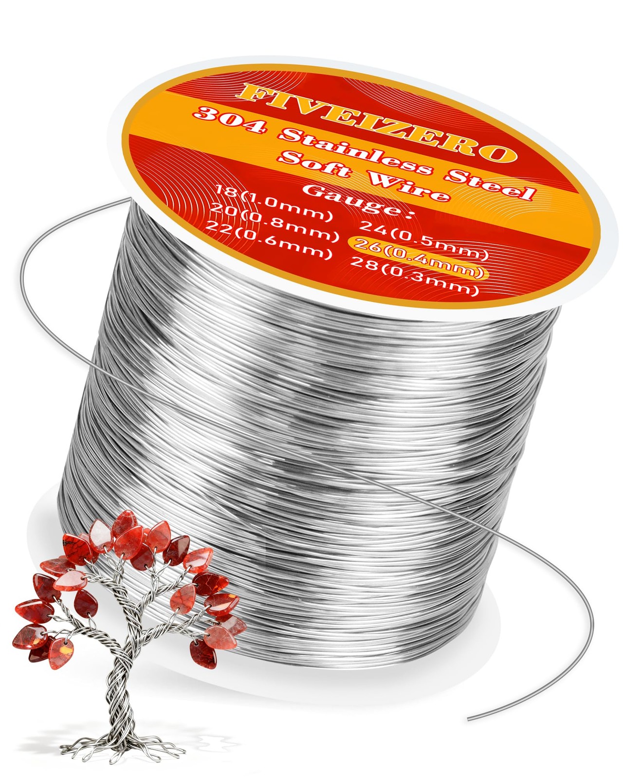 FIVEIZERO 26 Gauge 304 Stainless Steel Wire for Jewelry 26 Gauge, Silver