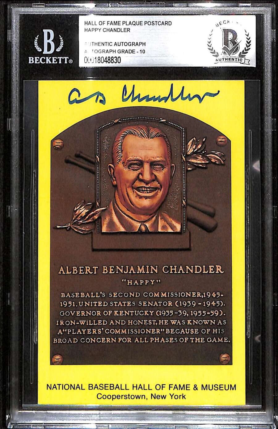 1964-Date Hall of Fame Plaque Happy Chandler  BGS Auto 10 Autograph BAS B102316