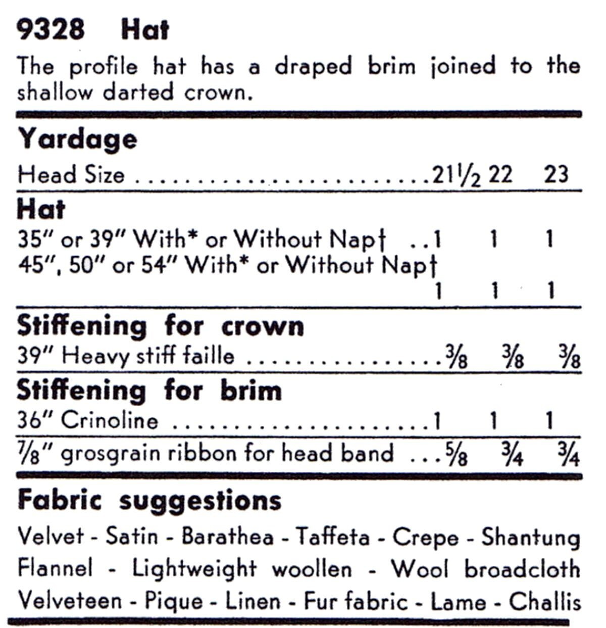 Vogue 9328 Pattern Designer John Frederics PROFILE Hat Chemo Alopecia