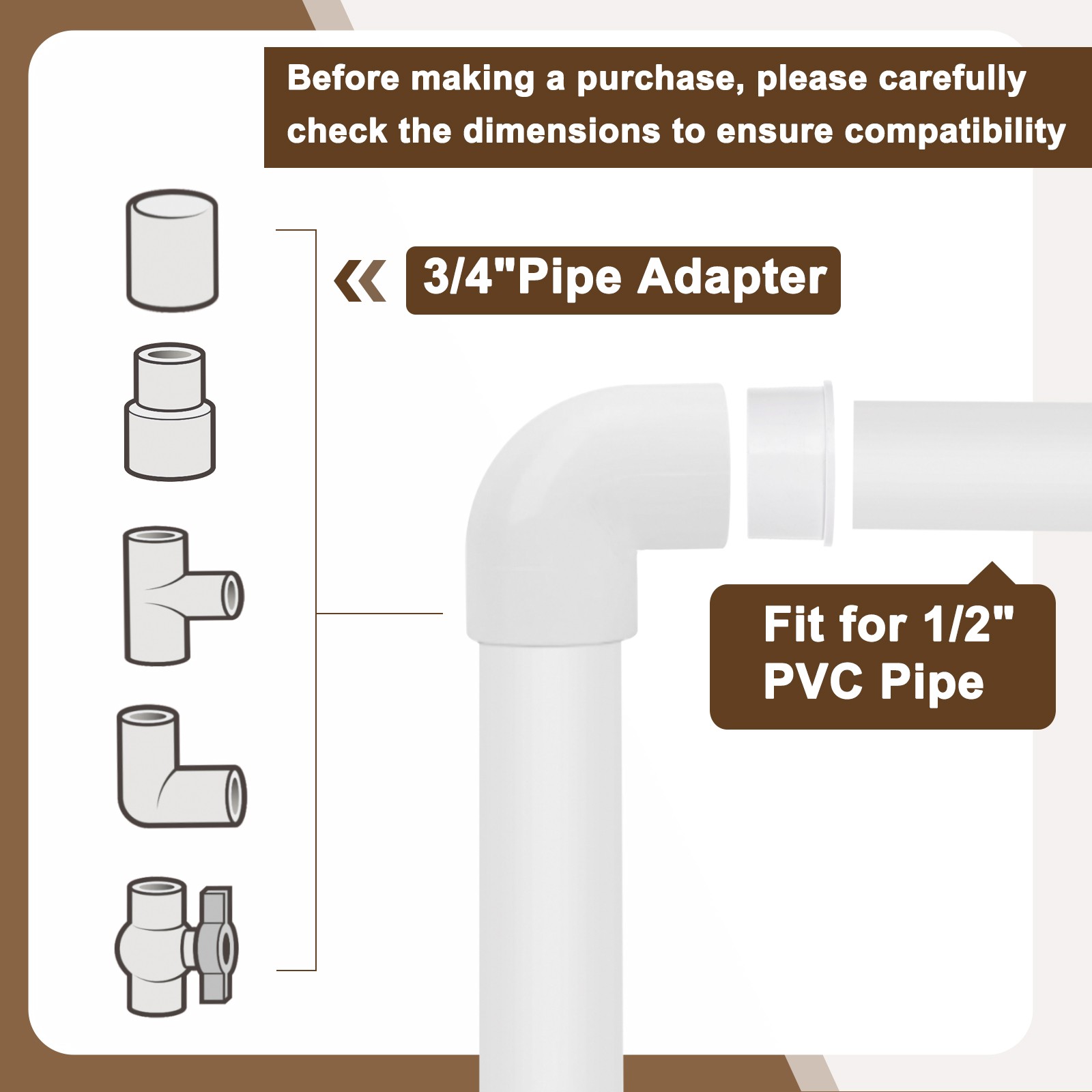 10 Pcs PVC DWV Reducer Bushing 3/4" x 1/2" (Socket x Socket) Connector White