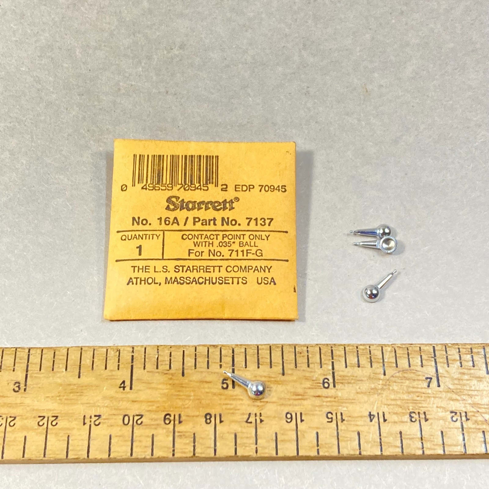 Starrett Dial Indicator Contact Points 4 Pc .035" Ball w/ Package #16A USA