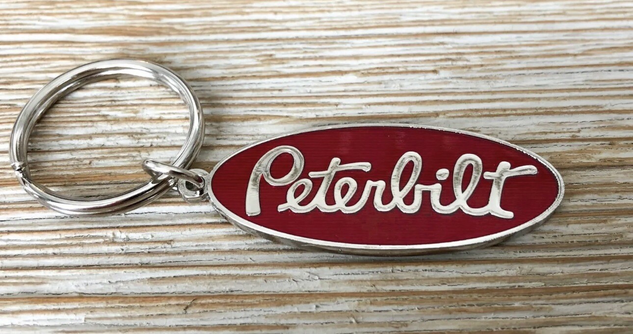 Authentic - Peterbilt Red Logo Pewter Epoxy Key Chain Tag Keychain