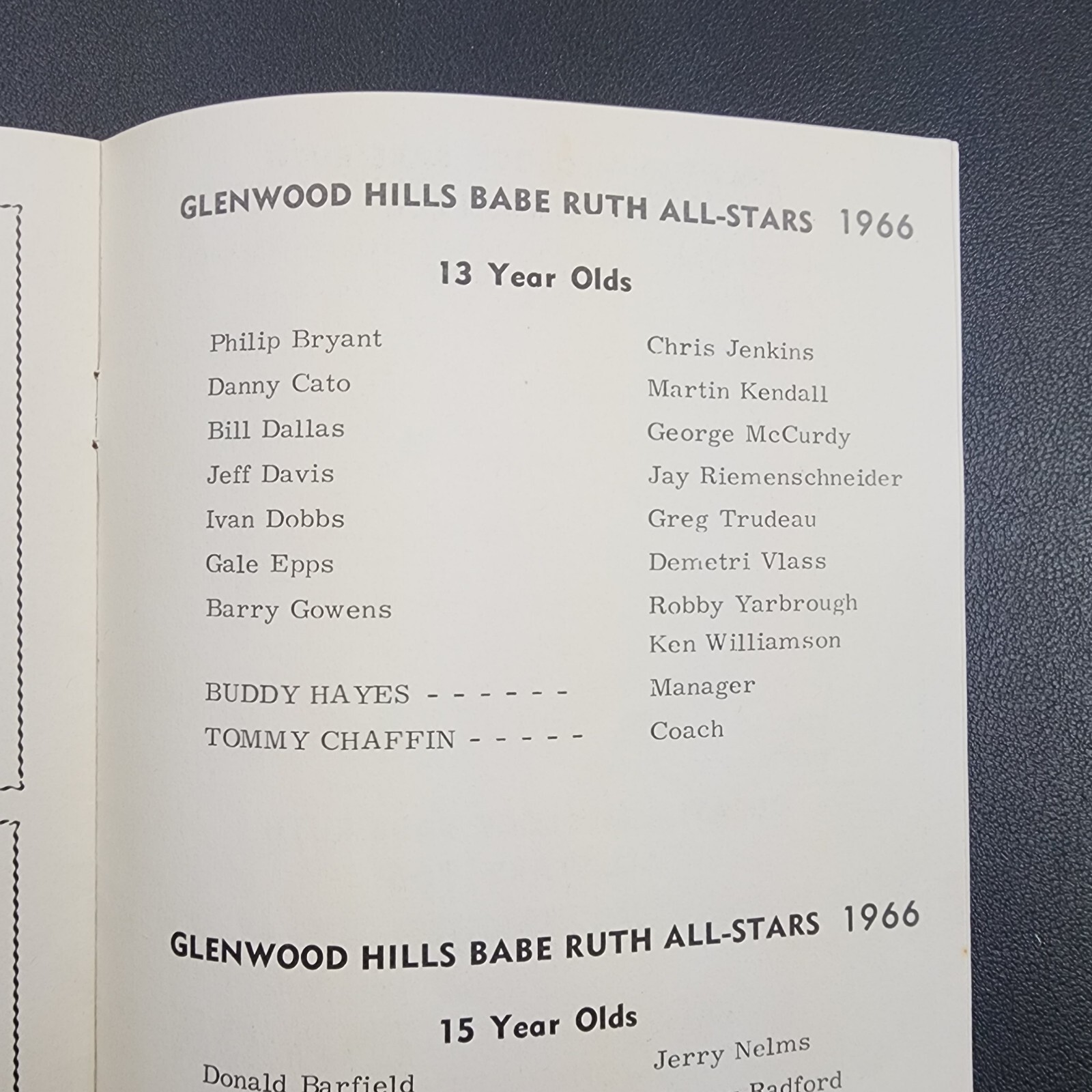 Vintage 1966 Babe Ruth Tournament Program Booklet-Dekalb Co. Georgia