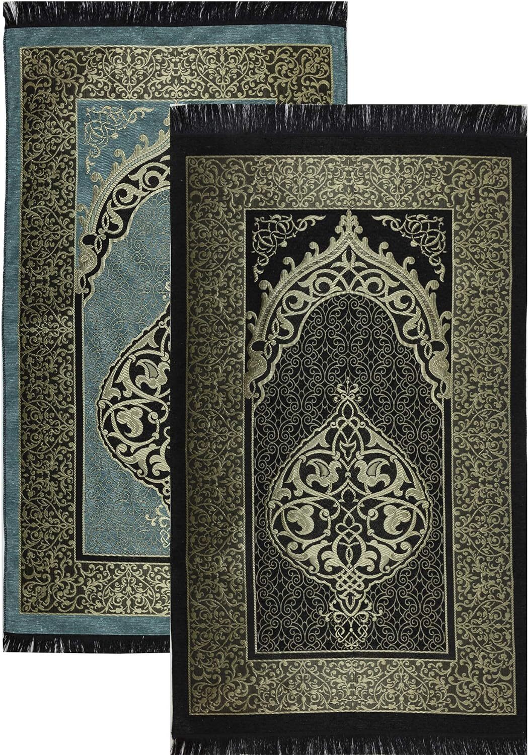 Modefa Islamic Prayer Rug Thin Woven Chenille and 70 x 110cm, Black + Blue