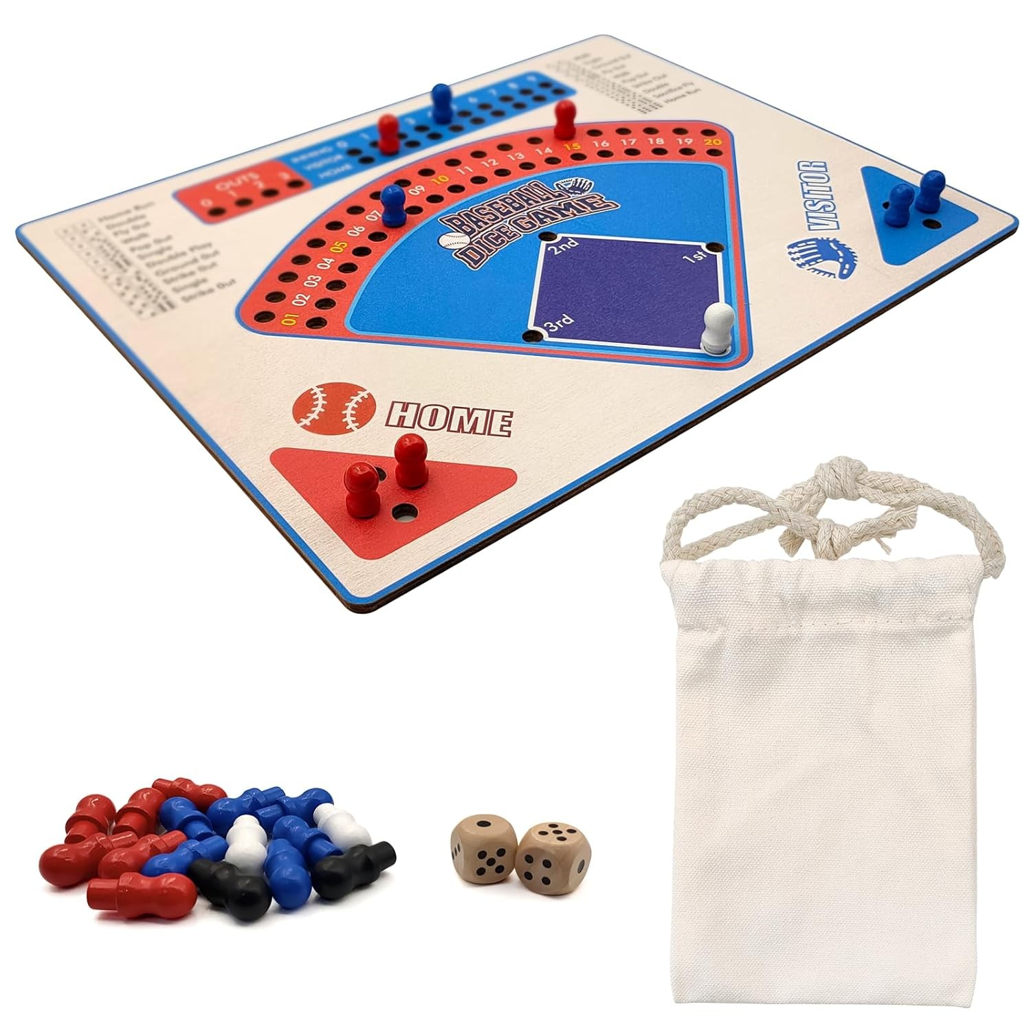 Baseball Board Game, Solid Oak Wooden Baseball Dice Table Game with 20mm Thick B