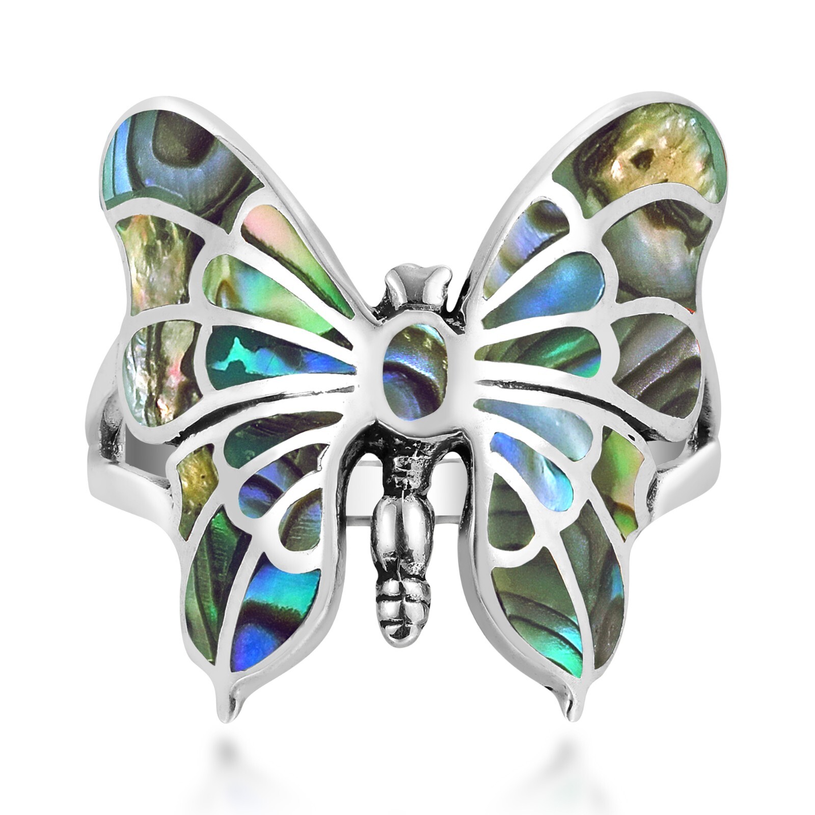 Exotic Graceful Butterfly Abalone Shell Inlay Sterling Silver Ring-8