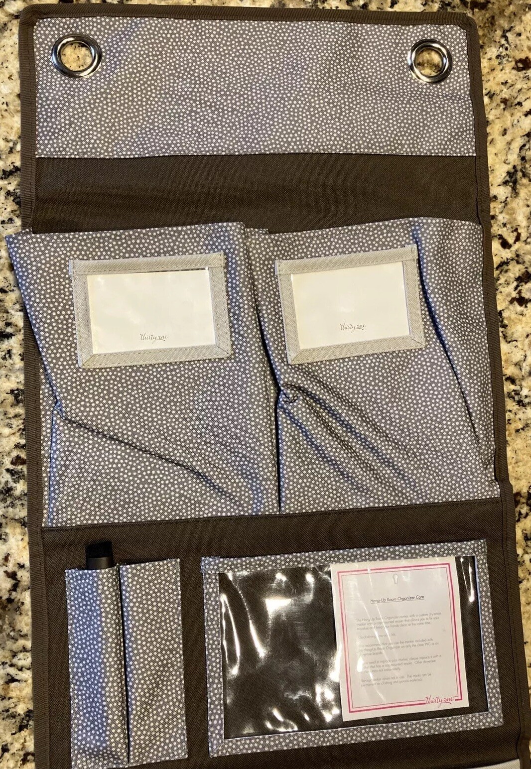 New Thirty-One Hang-Up Room Organizer White Pin Dots Gray Brown