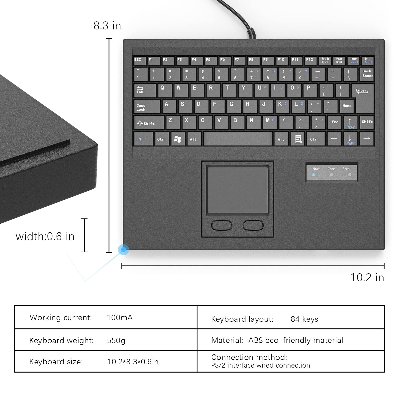 E-SDS Wired Machine Keyboard with Touchpad Portable Compact - PS/2 Interface