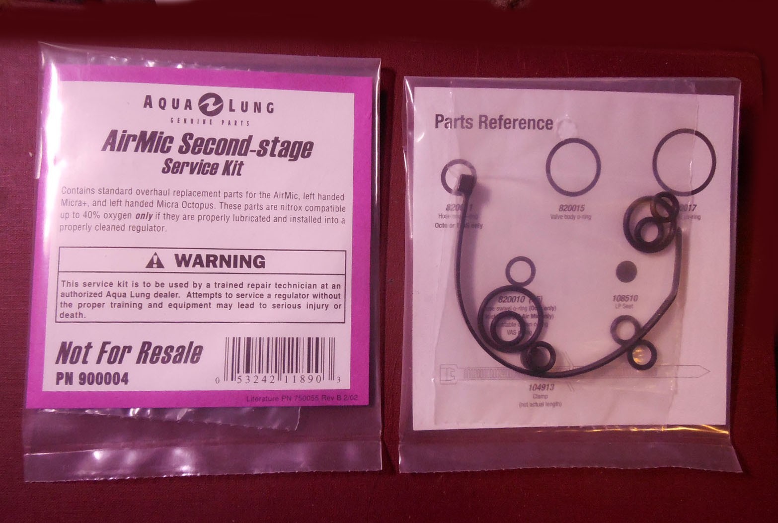 AQUA LUNG AIR-MIC SECOND-STAGE SERVICE KIT PN 9000-04   - NEW OLD STOCK!