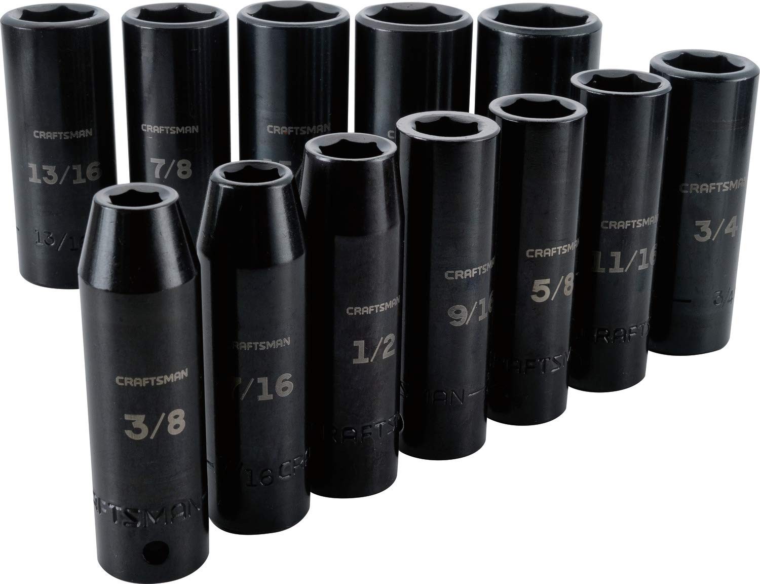 Impact Socket Set Deep SAE 1/2 Inch Drive 6 Point 12 Piece Black Oxide Mechanic