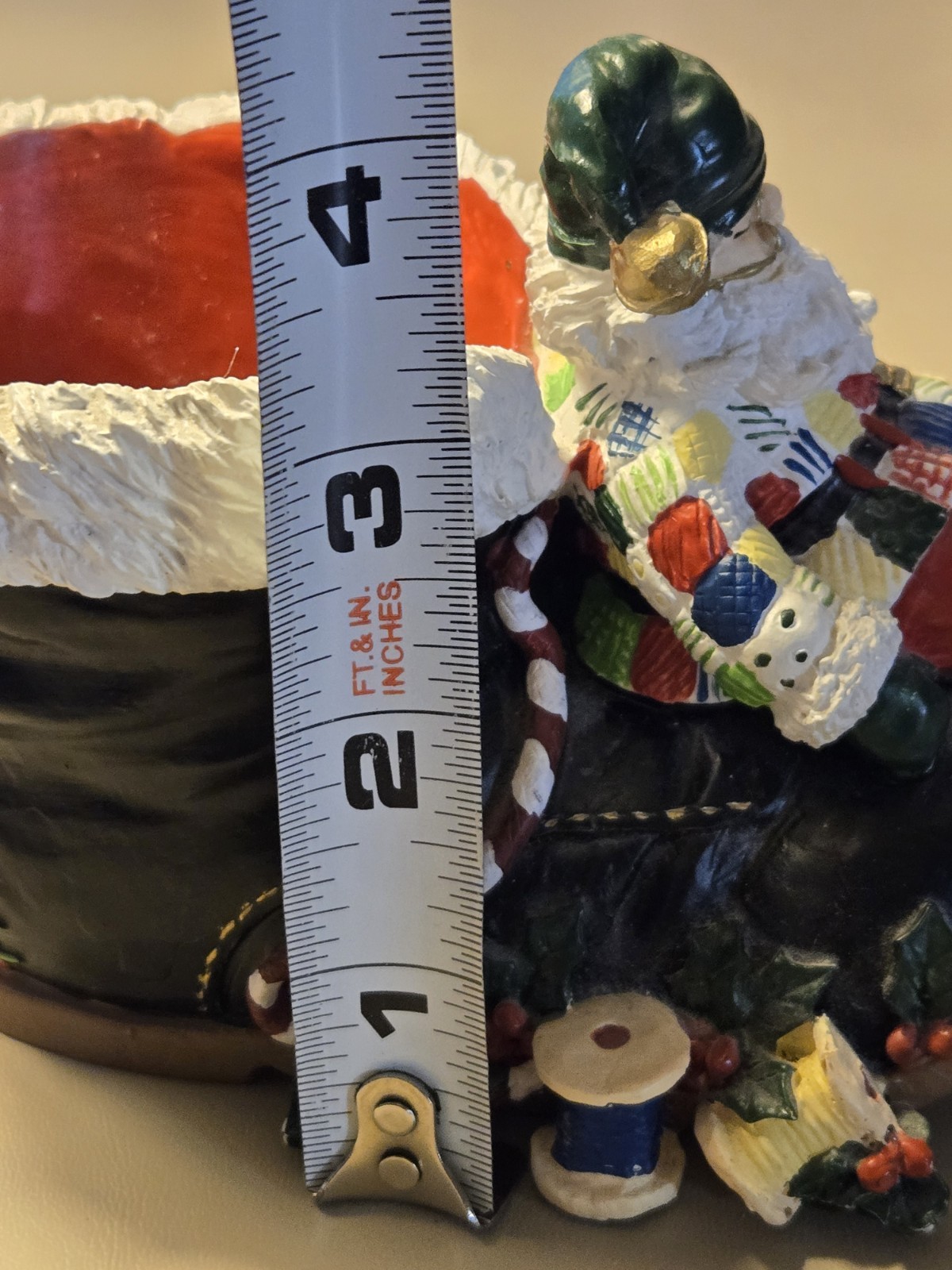 Sleeping Santa In A Boot Ceramic Planter Sewing Thread Holiday Decor
