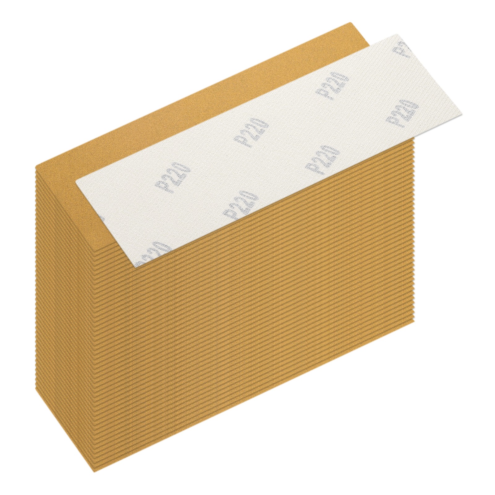 50 Pcs 220 Grit Dry Sandpapers, 1.2 x 3.5 Inch Sand Papers, Gold