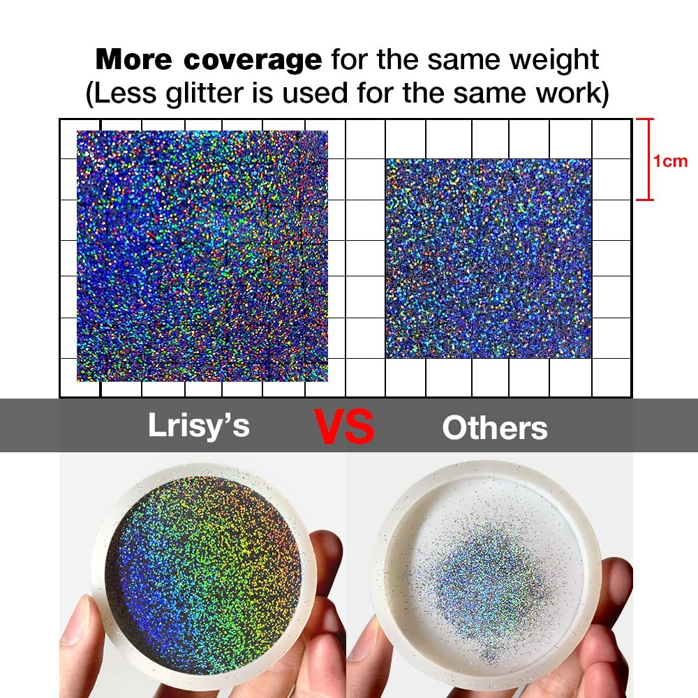 Lrisy Holographic Extra Fine Glitter Powder with Shaker Lid, Craft Glitter Se...