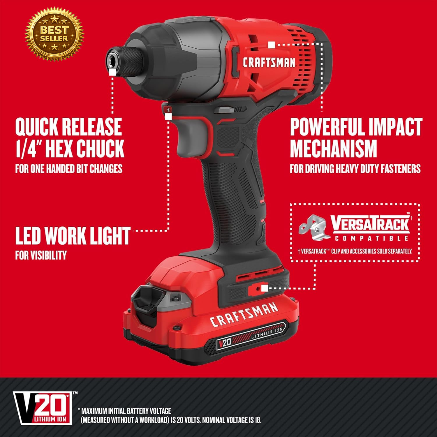 V20 MAX Cordless Drill & Impact Driver Combo Kit 2 Batteries LED Light