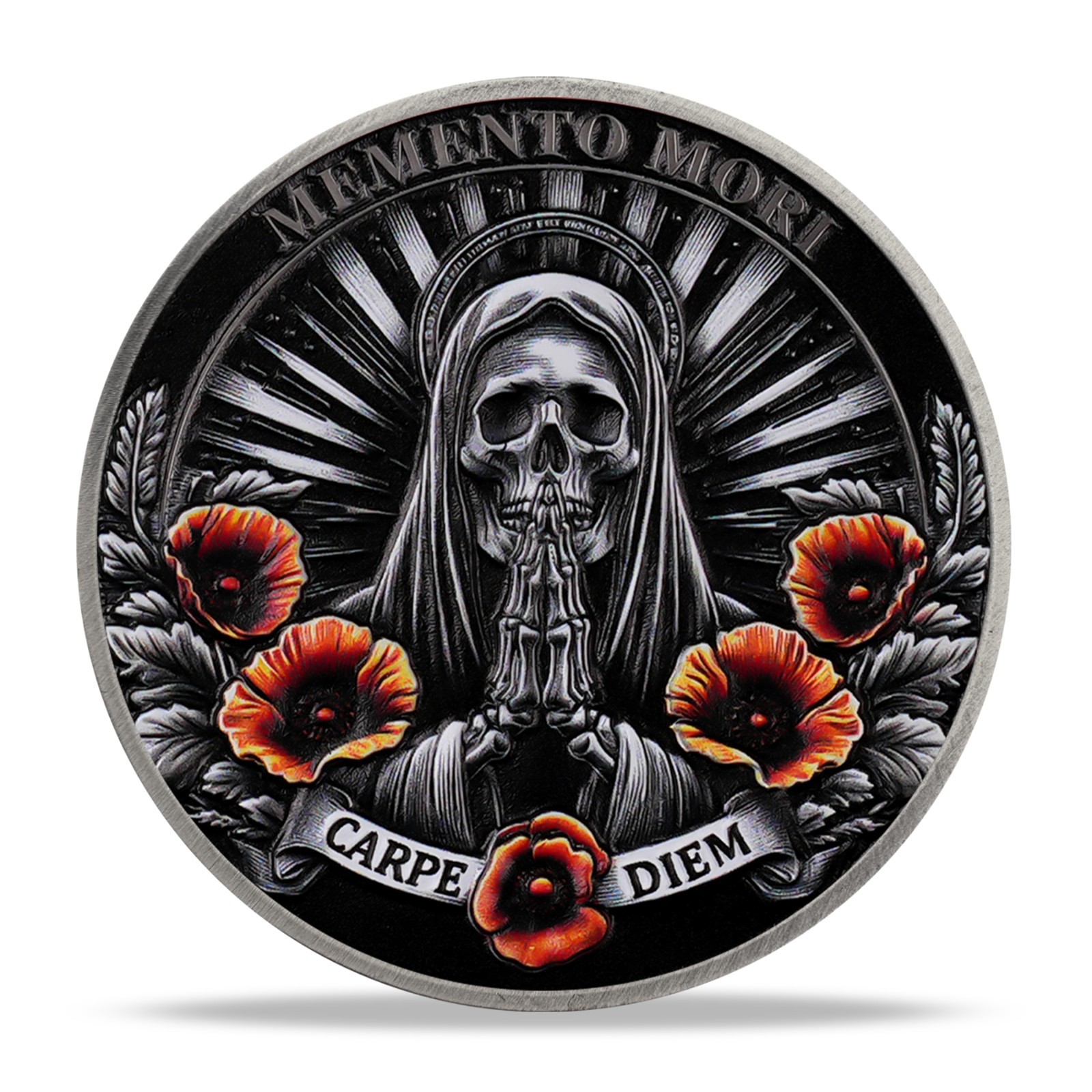 Memento Mori Coin Remember You Must Die Poppy Skull Stoic Challenge Gift For Men