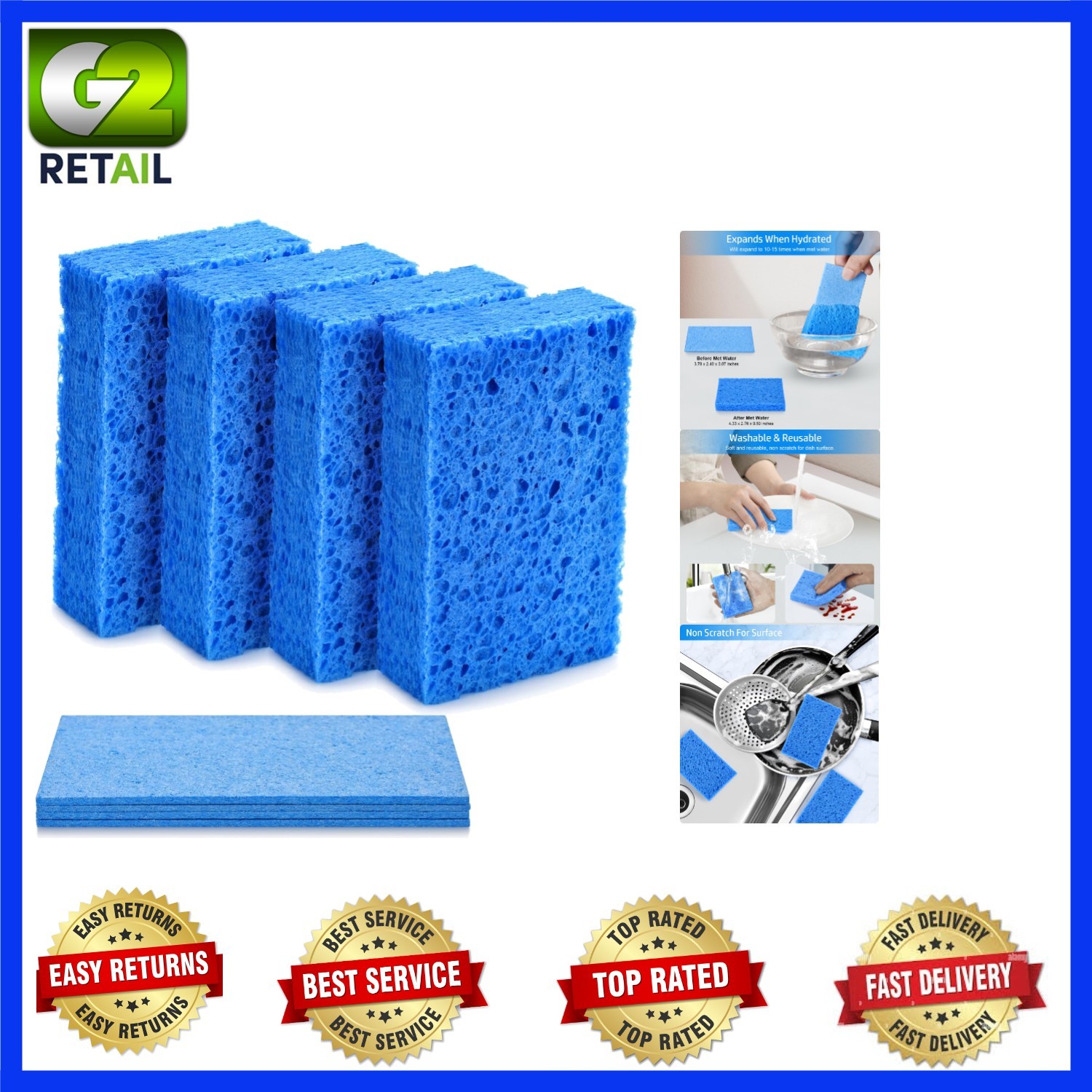 Eco-Friendly 4PCS Compressed Sponges - Non-Scratch, Quick Drying Kitchen Tool