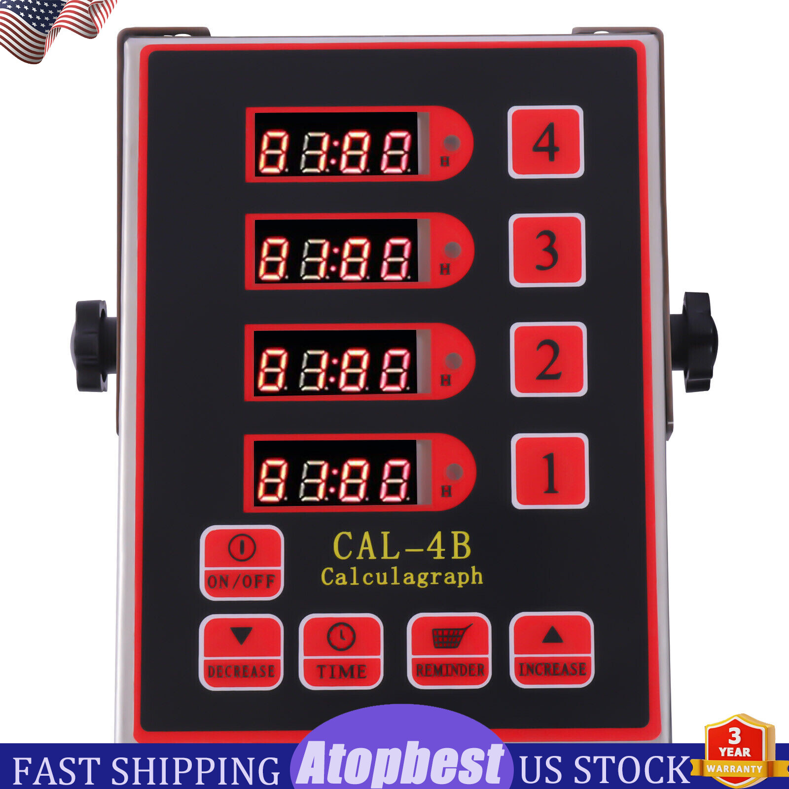 Commercial 4 Channels Kitchen Timers Restaurant Timer Loud Red Stainless Steel！