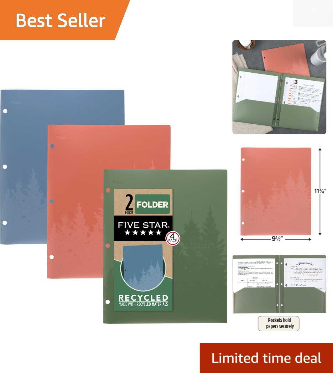 Durable Water-Resistant Plastic Folders - 4 Pack, Assorted Colors for Organizing