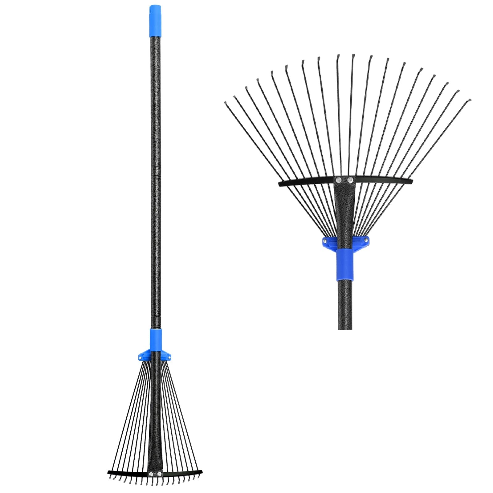 Adjustable Leaf Rake, Metal Garden Rakes for Lawns Heavy Duty Leaves with Exp...