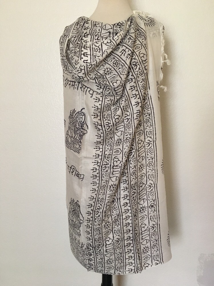 Om Yoga Meditation Shawl Scarf Hippie Prayer Cotton White Nepal Handmade