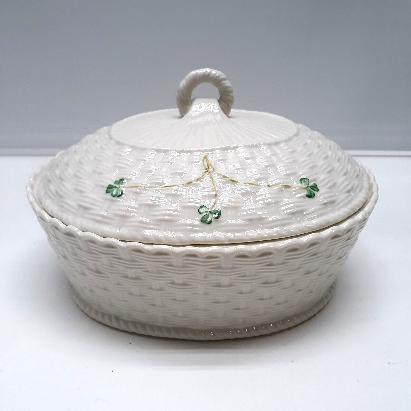 Belleek Shamrock Oval Covered Dish, Porcelain