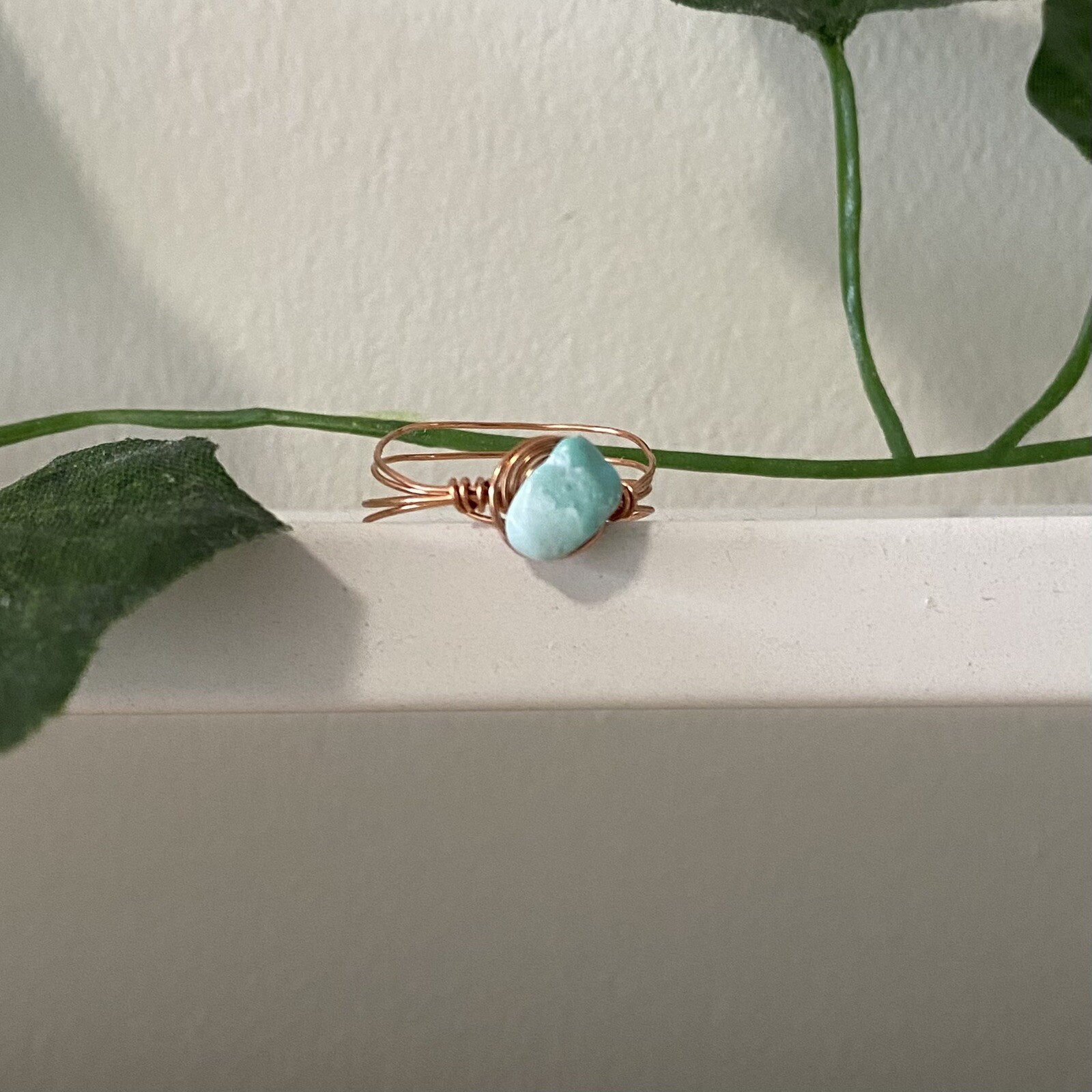 Handcrafted Sleeping Beauty Turquoise Copper Wire Wrapped Ring 6.5