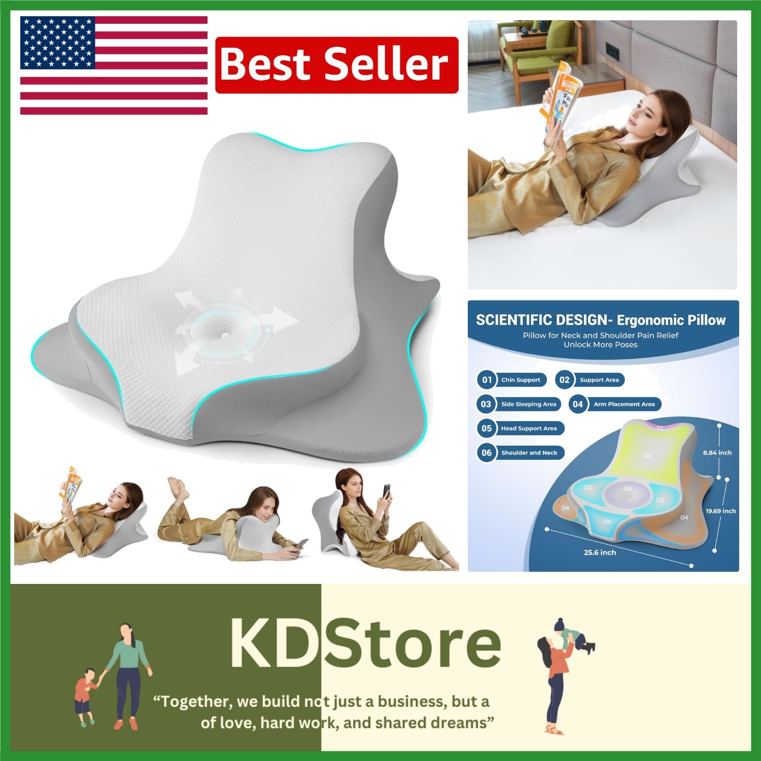 All-in-One Reading Pillow - Ergonomic Memory Foam for Head & Back Support
