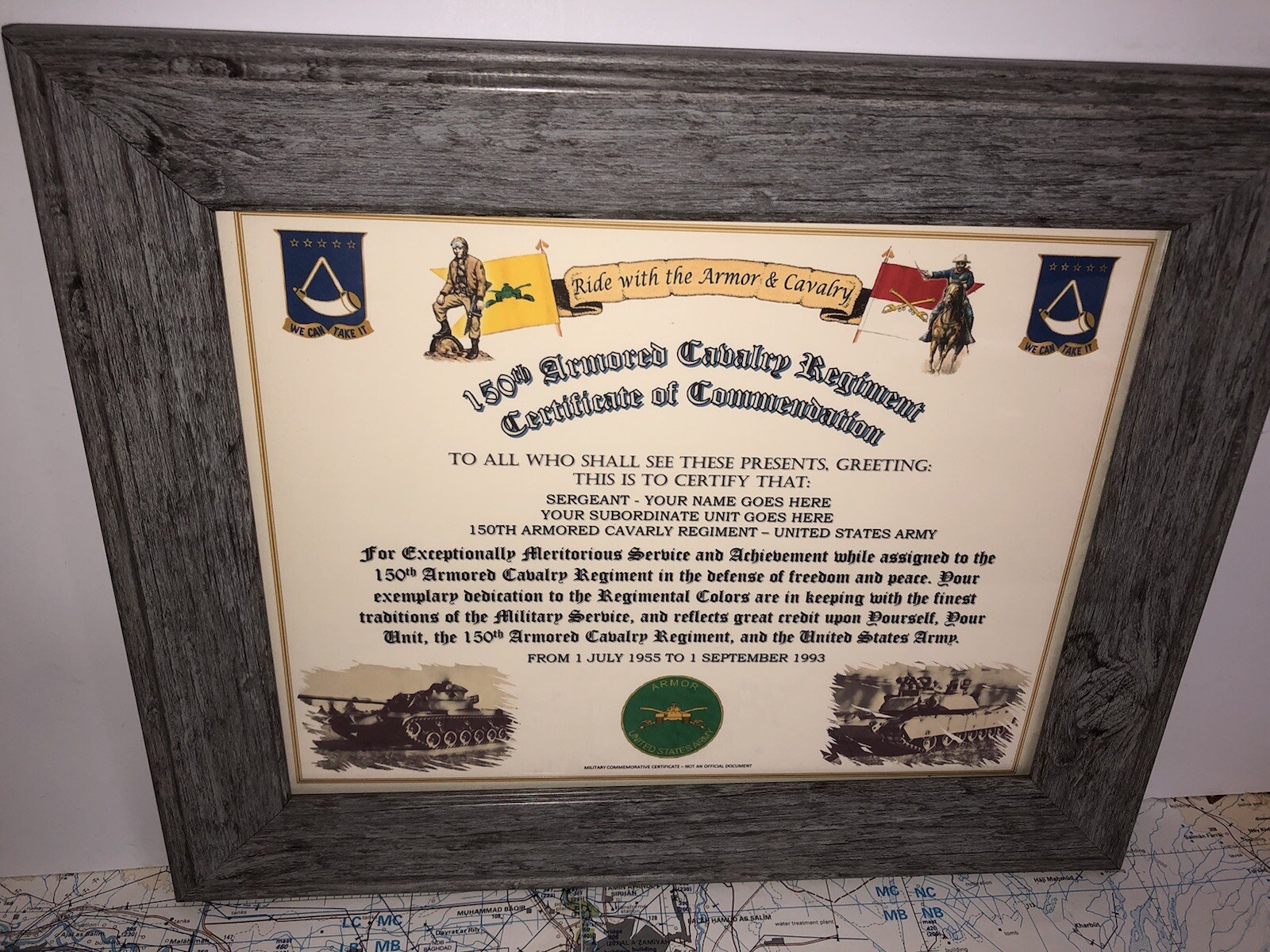 150TH ARMORED CAVALRY REGIMENT / COMMEMORATIVE - CERTIFICATE OF COMMENDATION