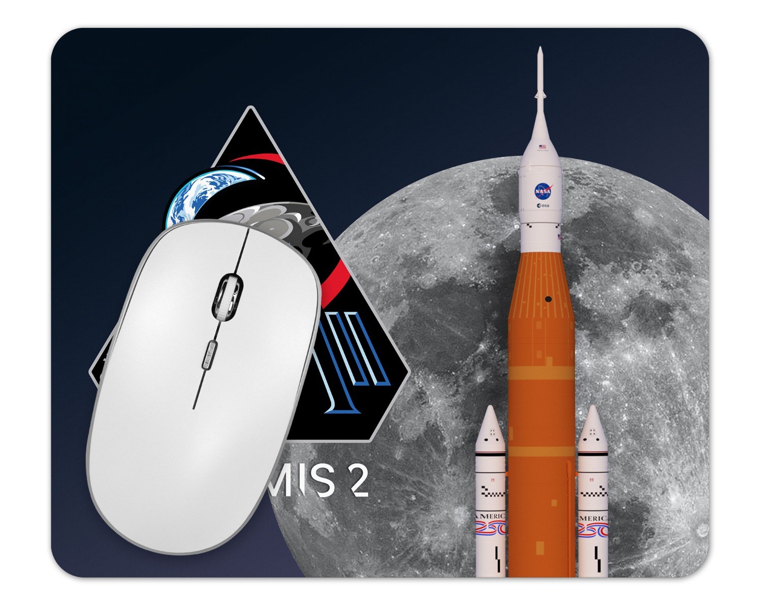 NASA Artemis 2 Rocket and Moon 1/8 Thick Mouse Pad