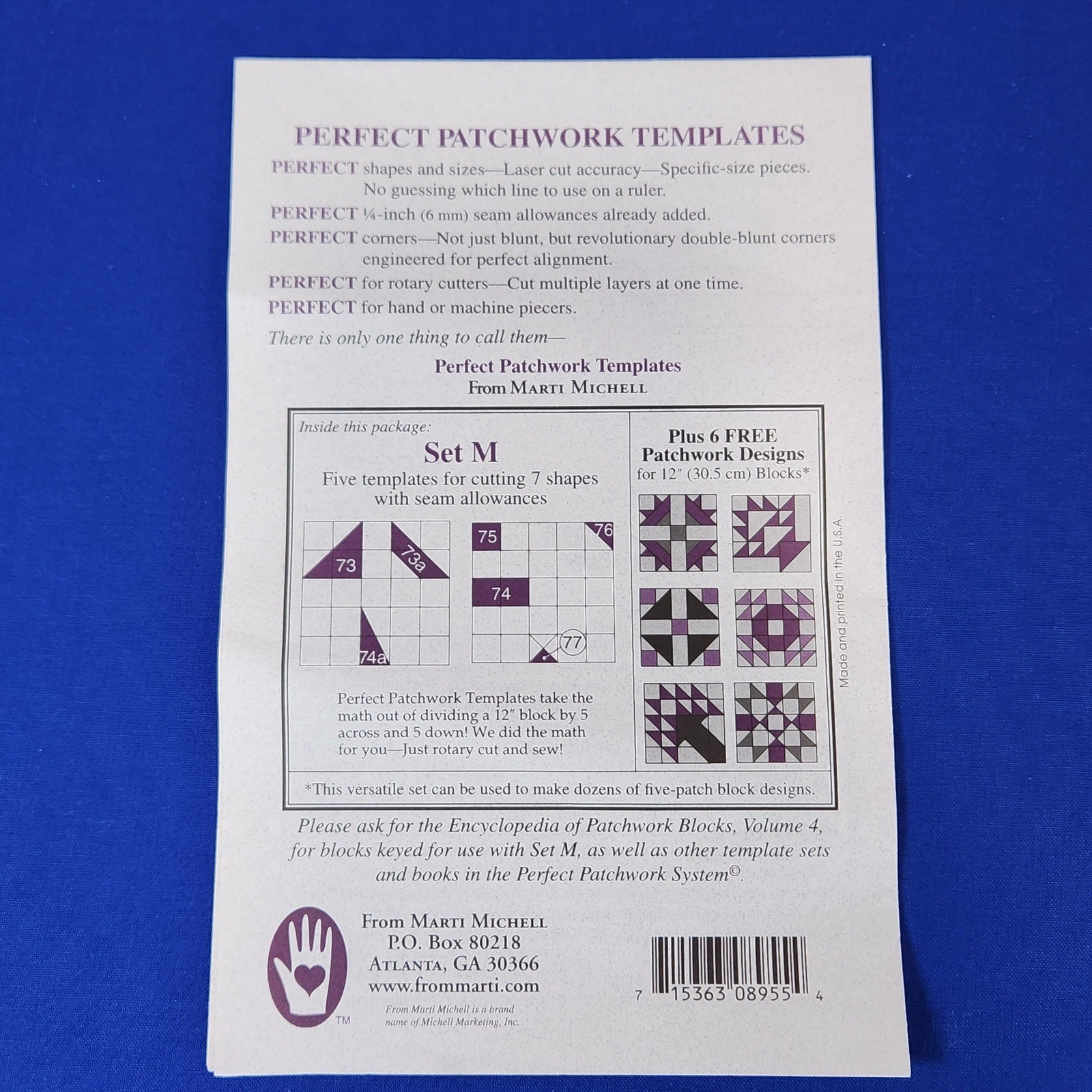 Marti Michell Perfect Patchwork Templates Set M - 12 Inch Five-Patch Block 8955
