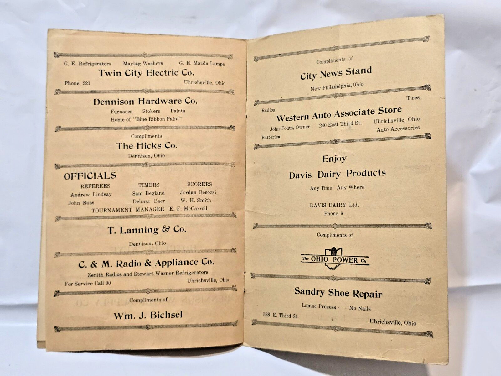 1938 Dennison Ohio Class A Sectional Tournament State HS Basketball Program