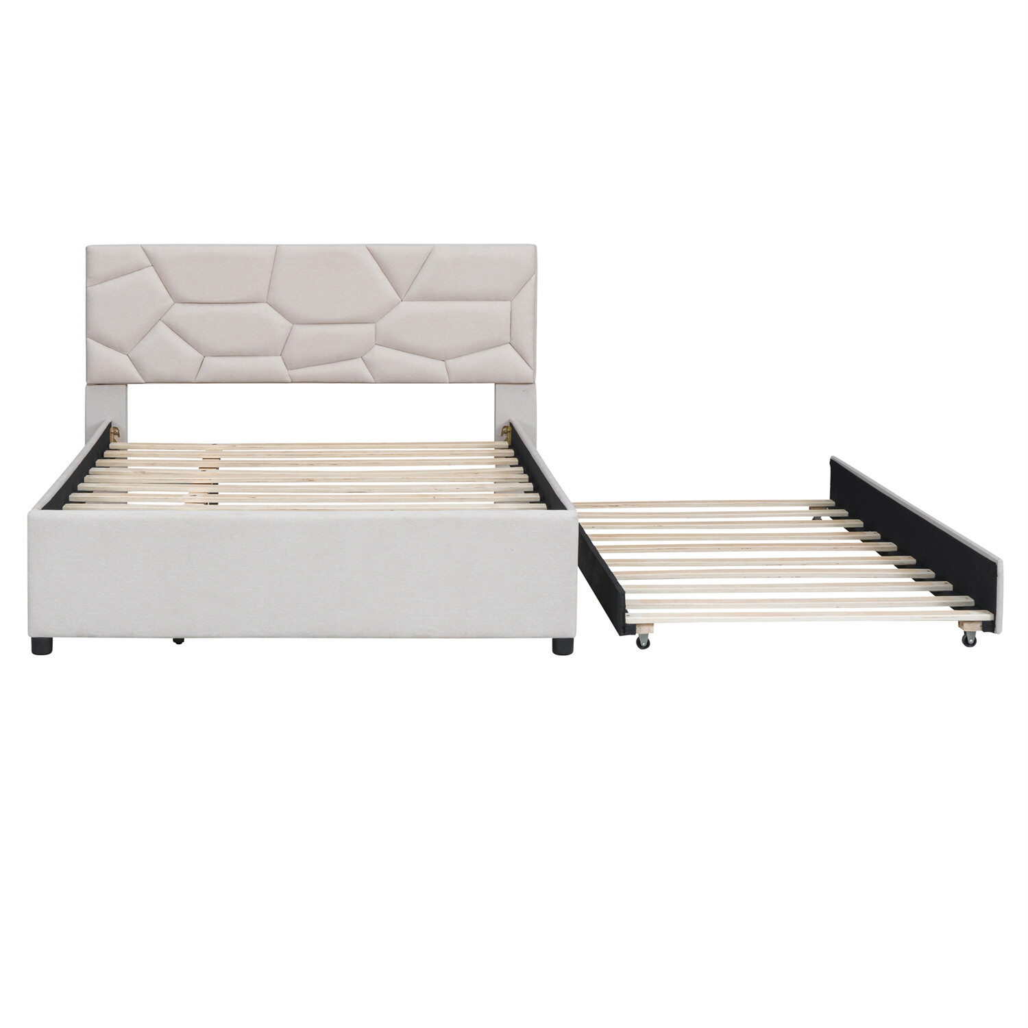 Full/Queen Size Bed Frame Upholstered Platform Bed w/ Headboard Beige/Gray US