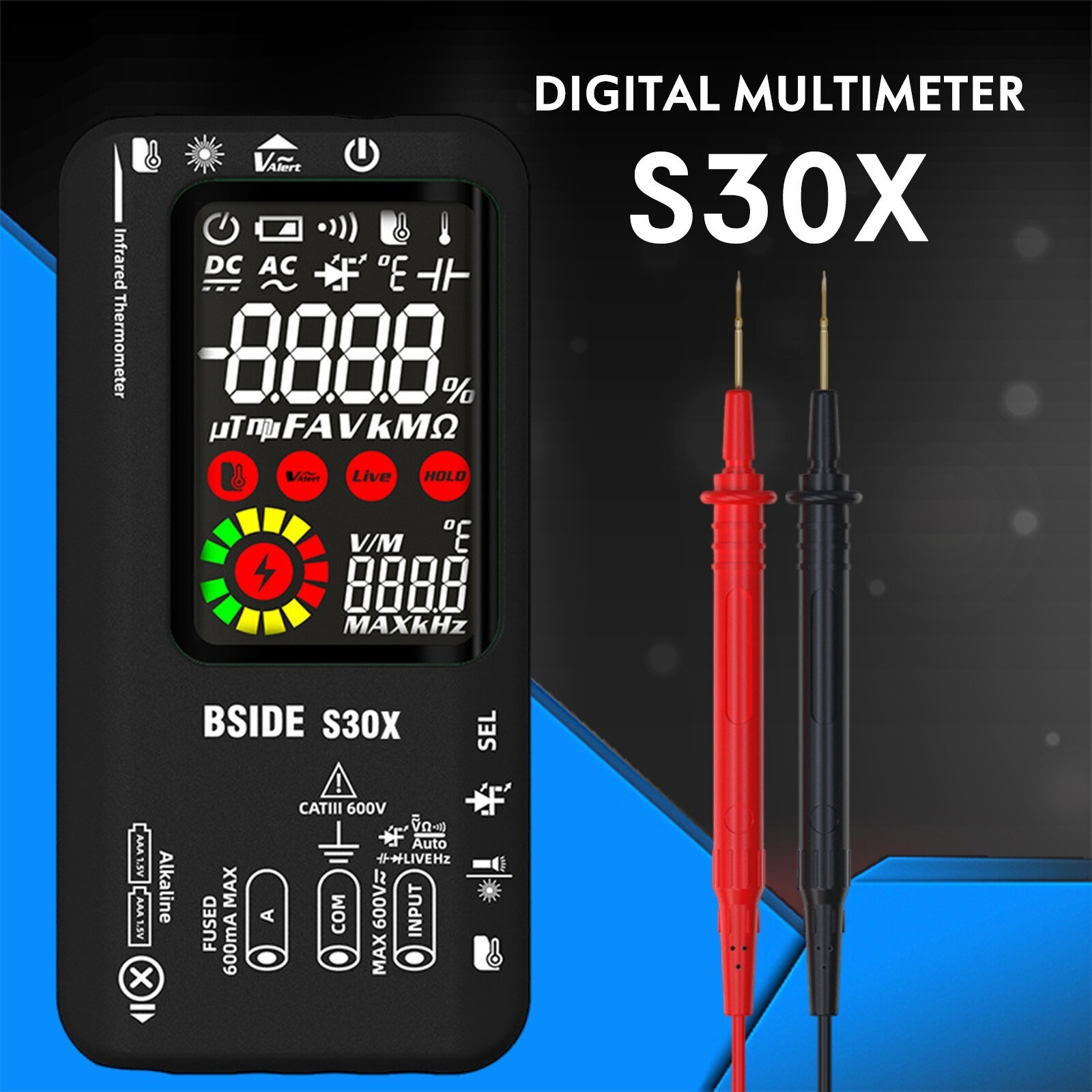 BSIDE S30X Digital Multimeter DC AC Volt Current Ohm Resistance Tester Handheld