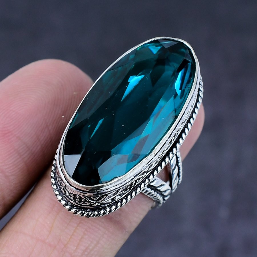 Natural Indicolite Tourmaline Gemstone Handmade 925 Steling Silver Ring S.8 A469