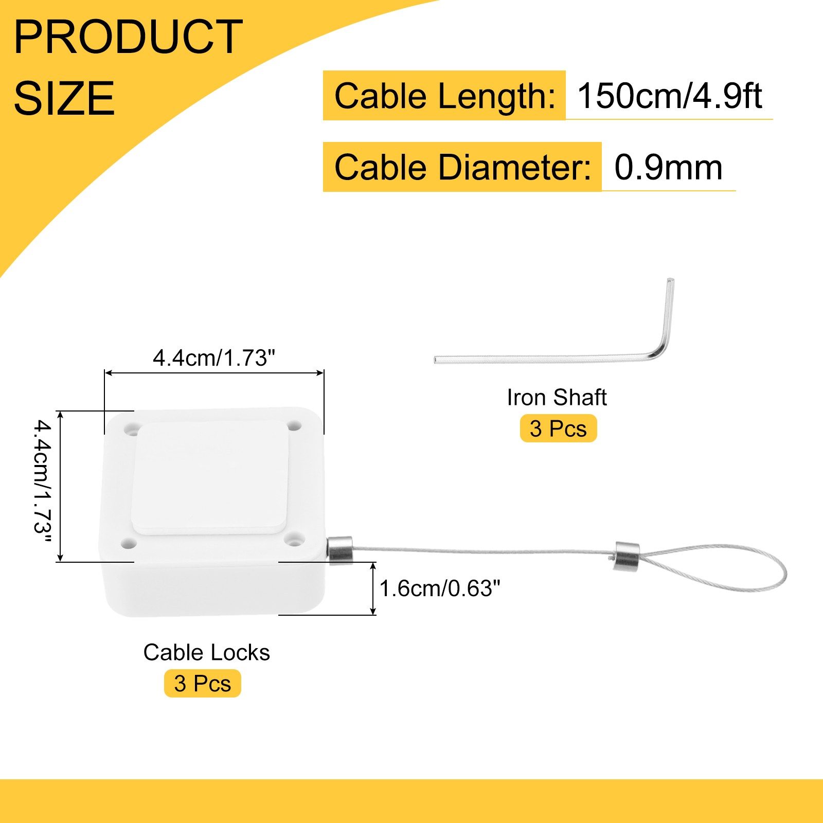 4.9 ft Retractable Cable Security Lock with Latch 600g, White, 3 Pack