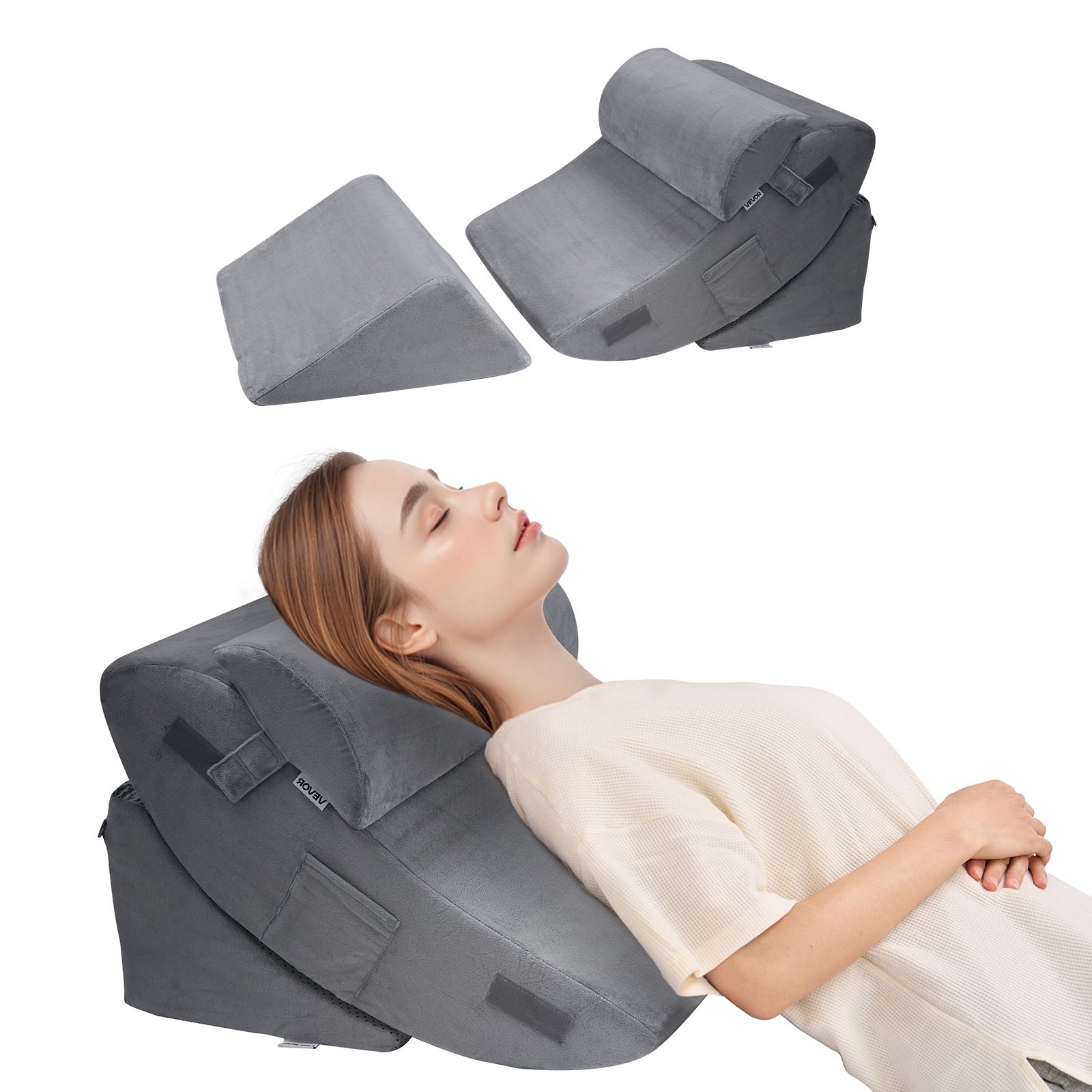 Wedge Pillow for Sleeping, 4 Pcs Adjustable Orthopedic Bed Wedge Set, Support Le