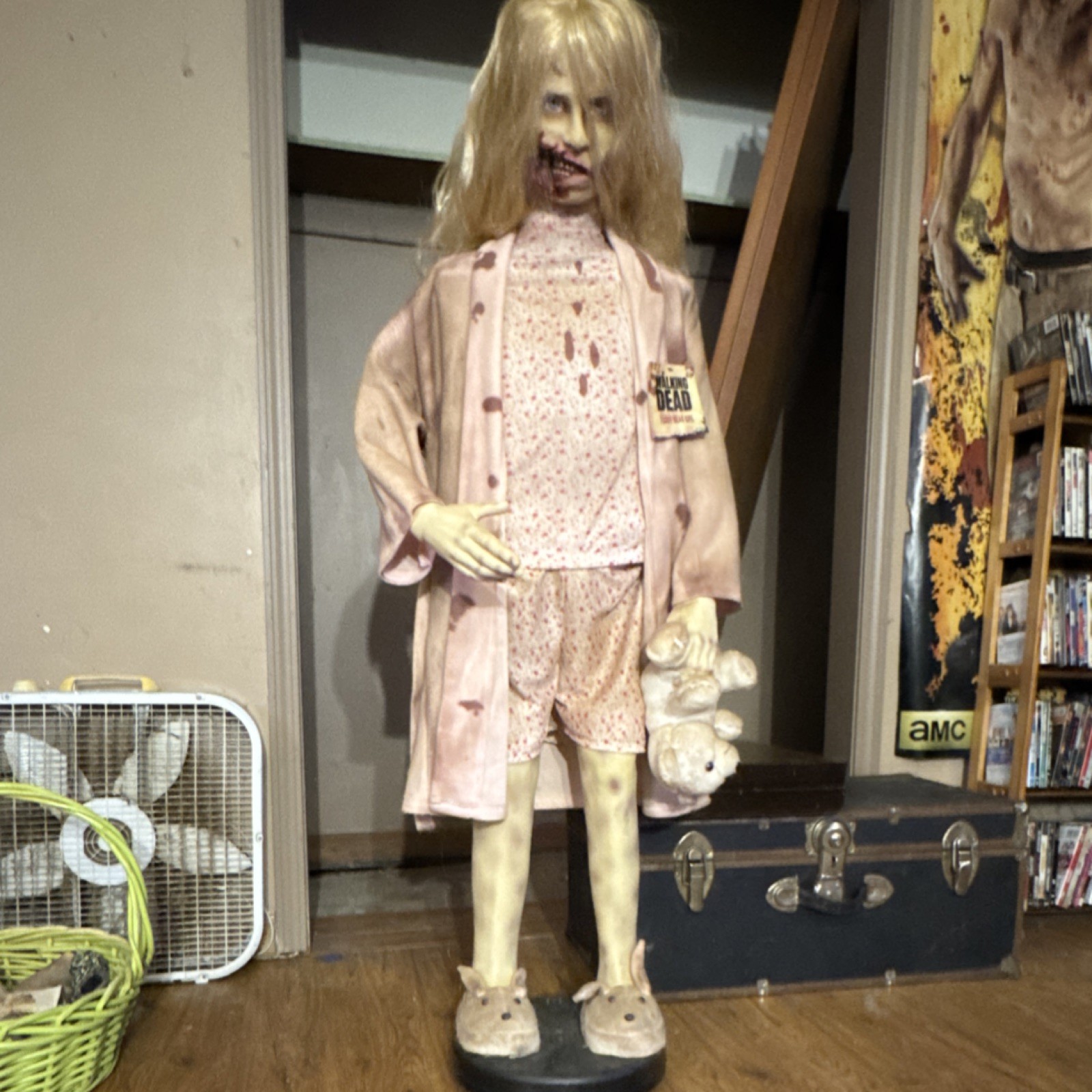 Halloween Standing Girl Prop in Pajamas with Teddy Bear Life-Sized Display