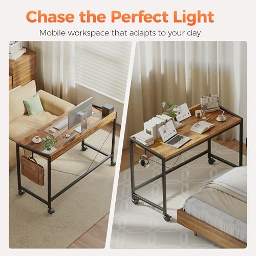 Rolling Computer Desk with Wheels, Gaming Desk for Small Spaces, Modern