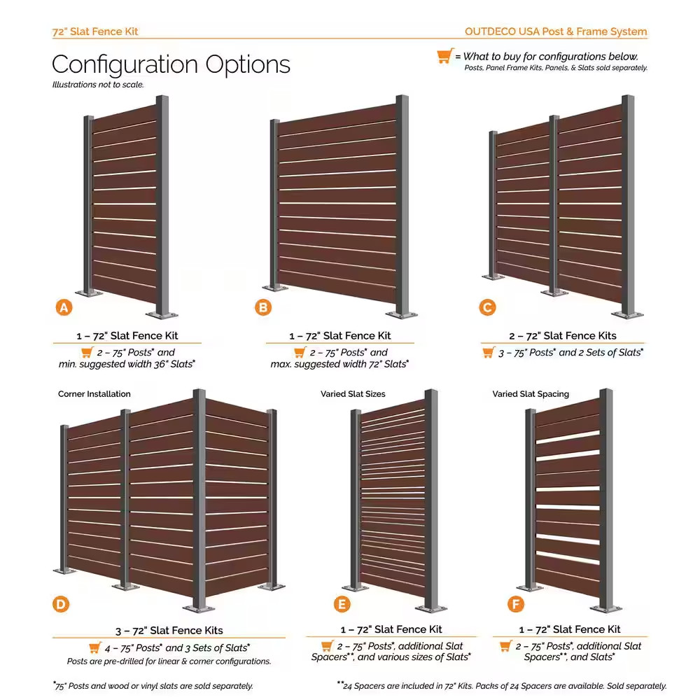 72 In. Black Galvanized Steel Adjustable Slat Fence Frame Kit