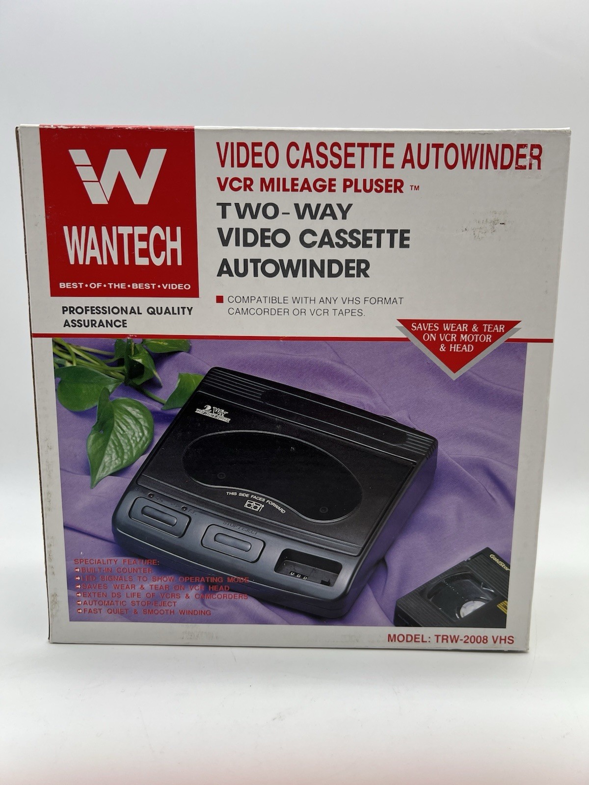 Vintage Two-way VHS Videocassette Autowinder Wantech TRW-2 VCR Mileage Pluser